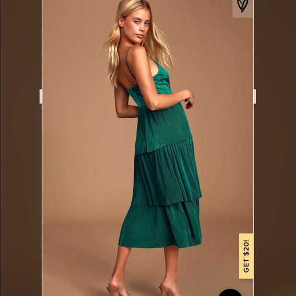 emerald green satin midi dress
